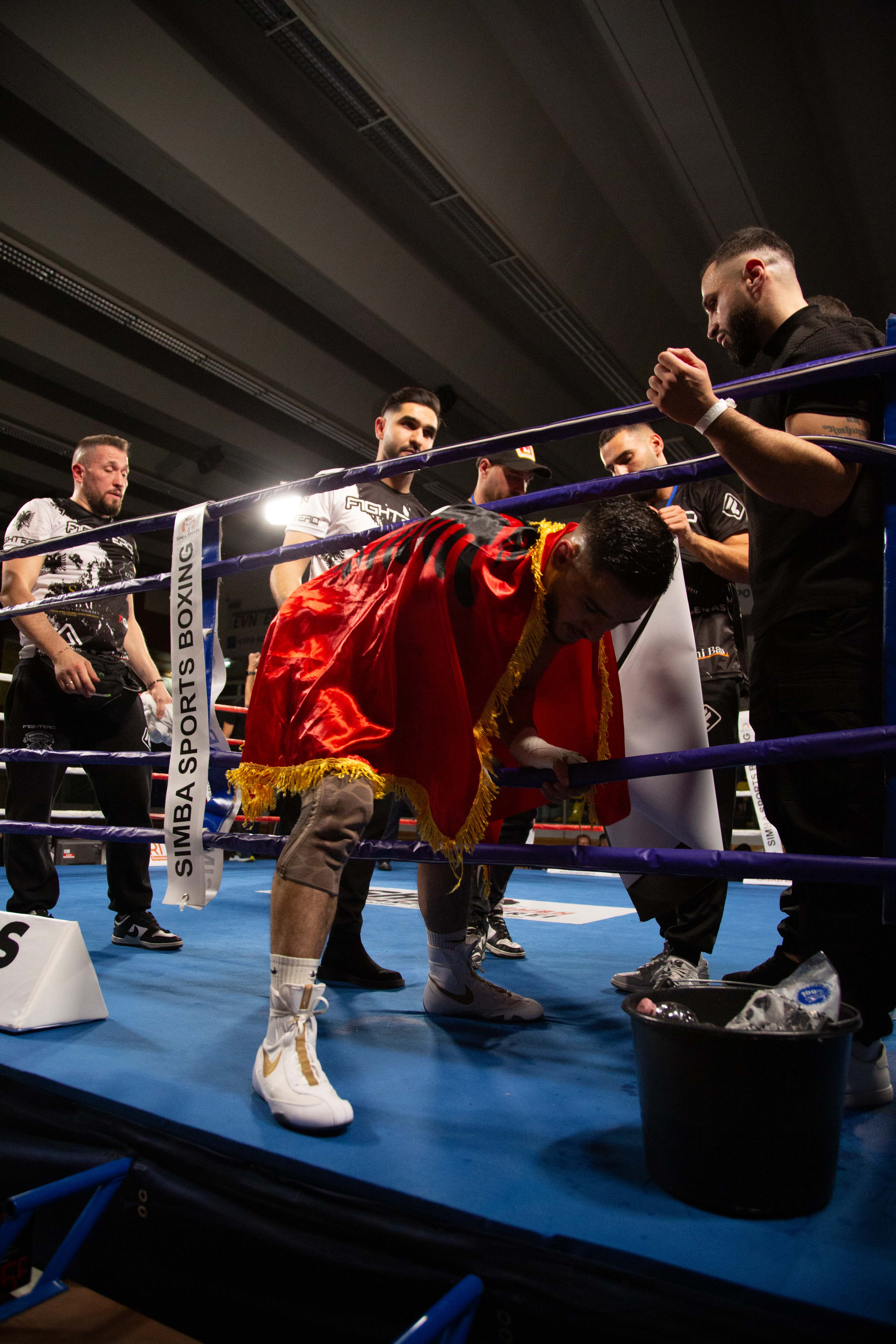 Between rounds in the corner